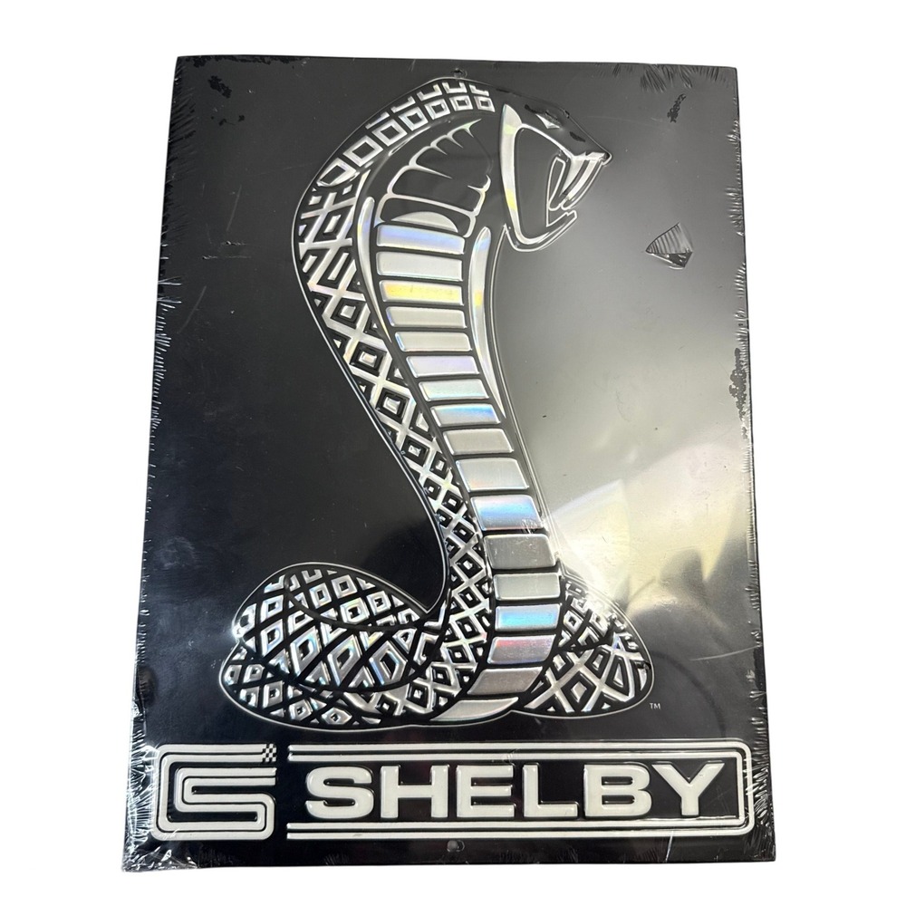Shelby Cobra Metal Tin Sign Black Holographic Embossed Automotive Wall Decor